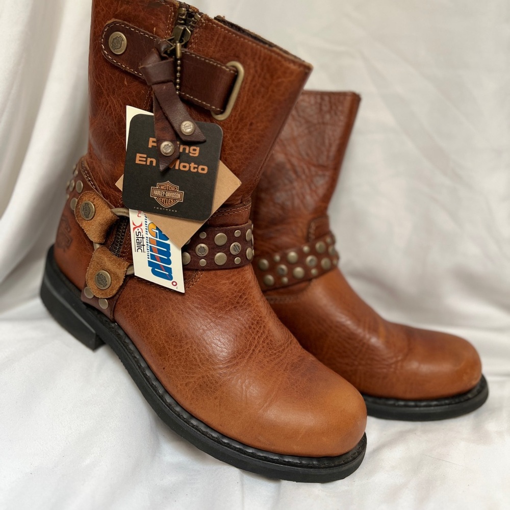 Harley-Davidson Tan Leather Boots with Studded Straps